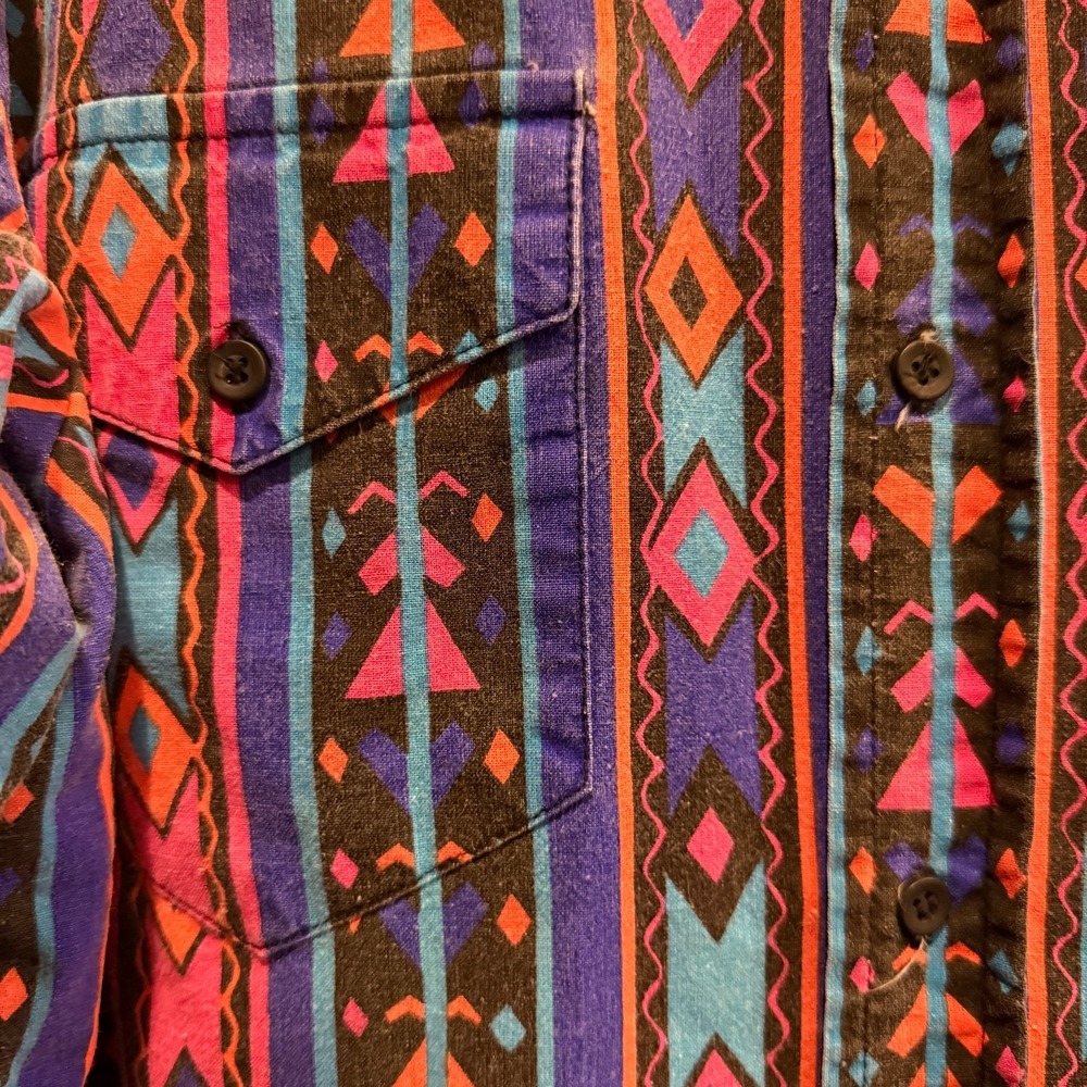 Vtg Canyon Trails Aztec Southwestern Button Shirt L/XL? Bright‎ Multicolor